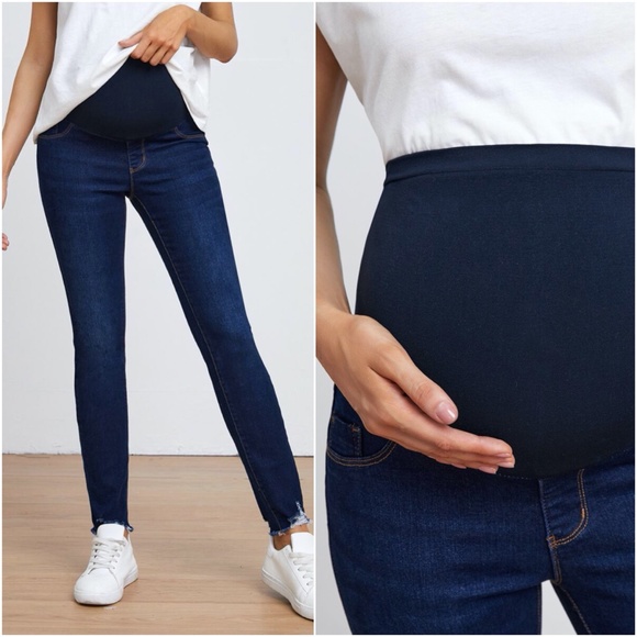 MATERNITY distressed denim skinny jeans dark wash - Picture 3 of 6